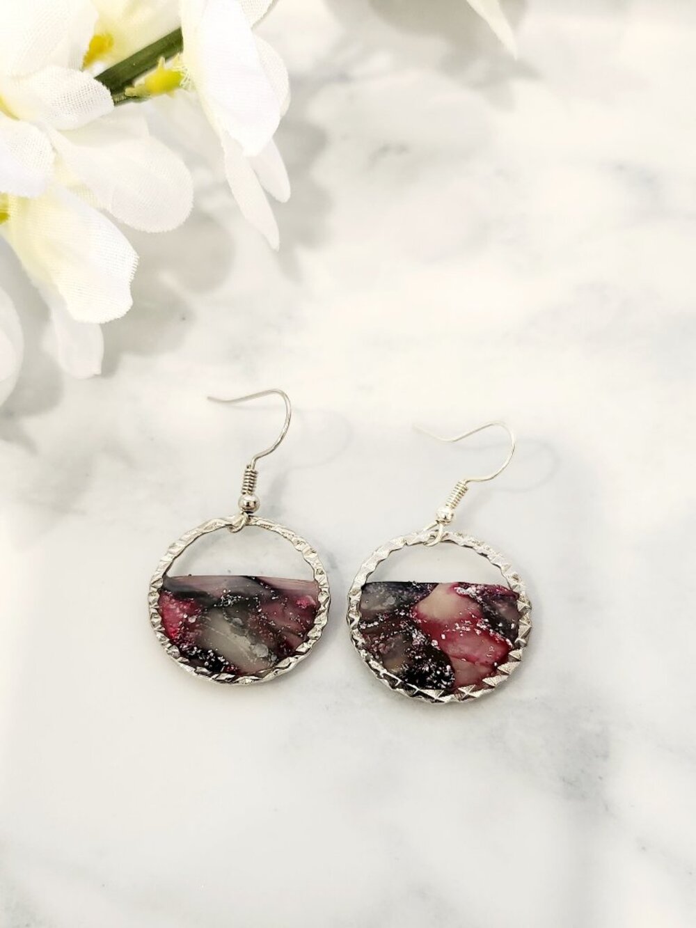 Handmade Translucent Marble Polymer Clay/Resin Statement Dangle Earrings
